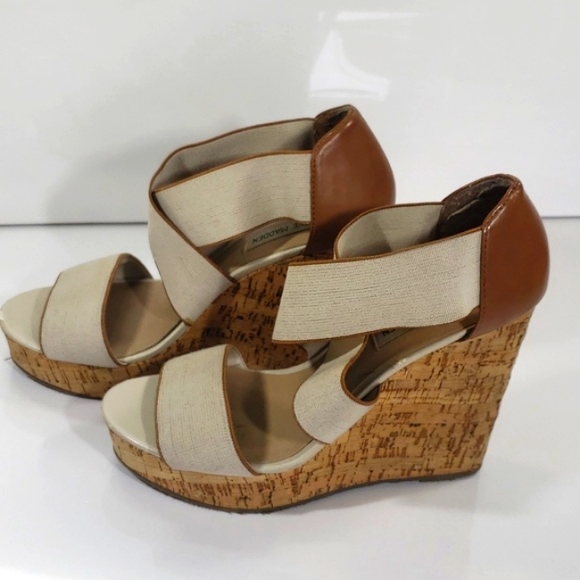 Steve Madden | Platform Wedge Cork Sandal  Beige Brown High Straps Size 9 - Picture 2 of 15